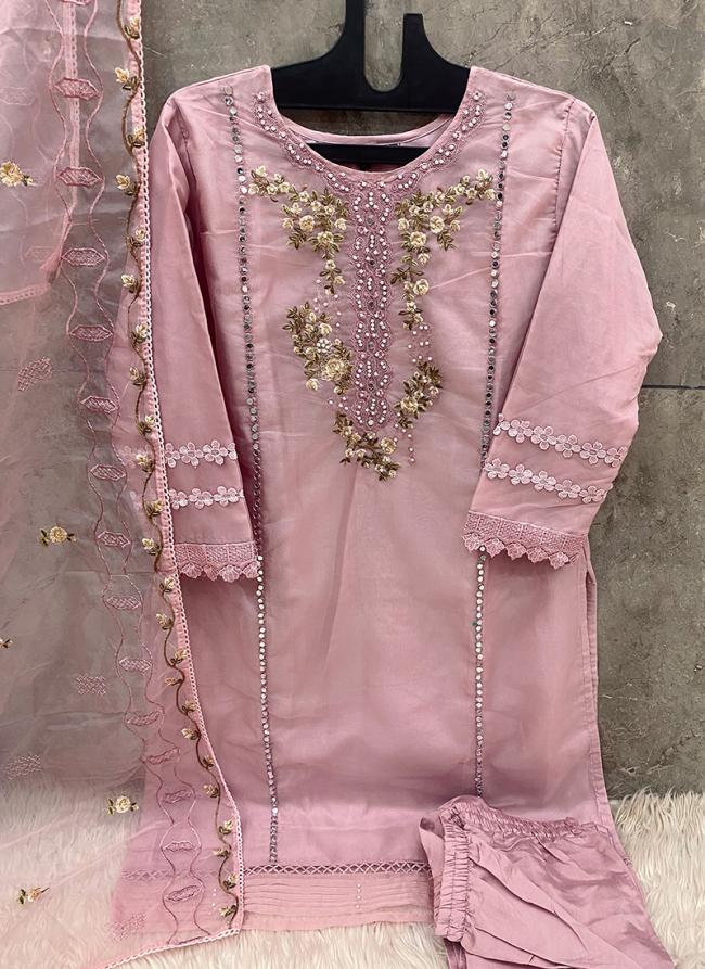 Organza Pink Festival Wear Embroidery Work Readymade Pakistani Suit